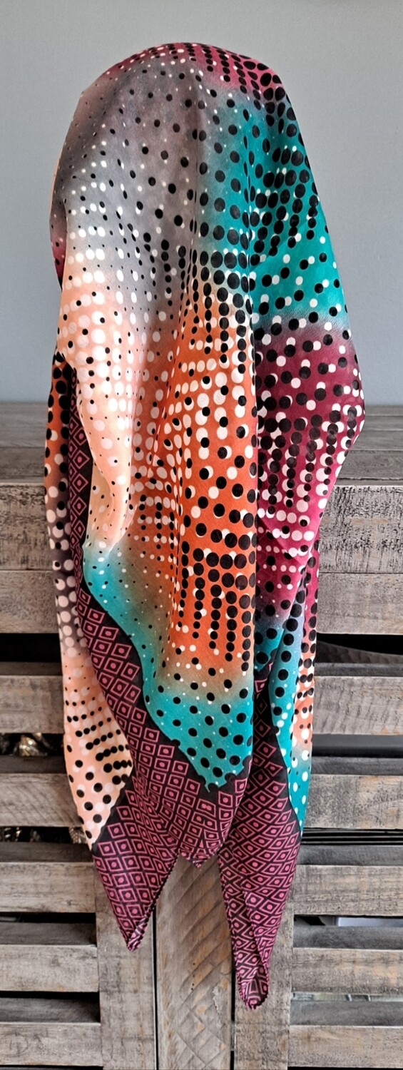 Burgundy/black long back pre-tied kerchief w/band sewn in  -Turkish thin material