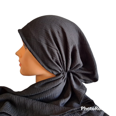 Black textured solid pre-tied tichel