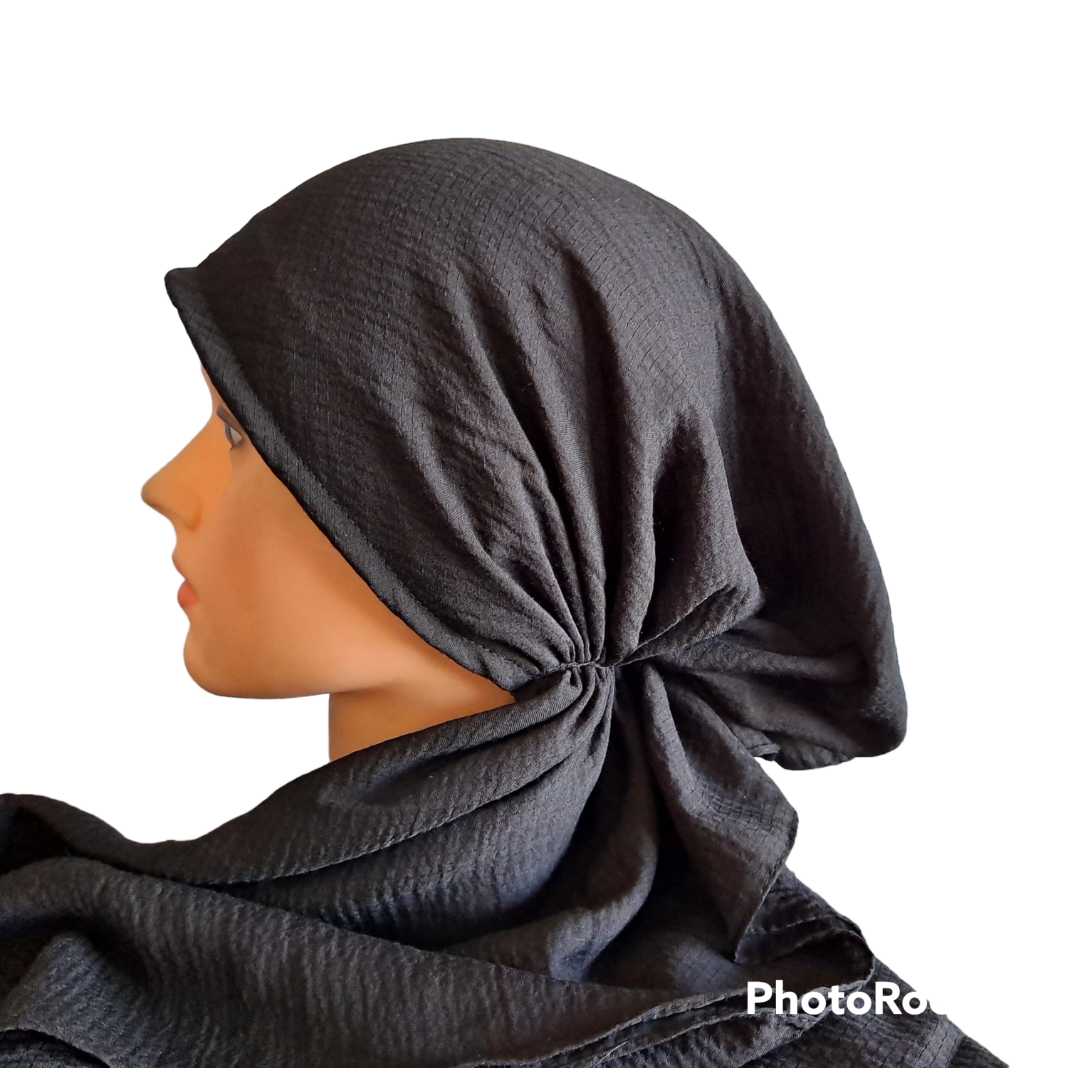 Black textured solid pre-tied tichel