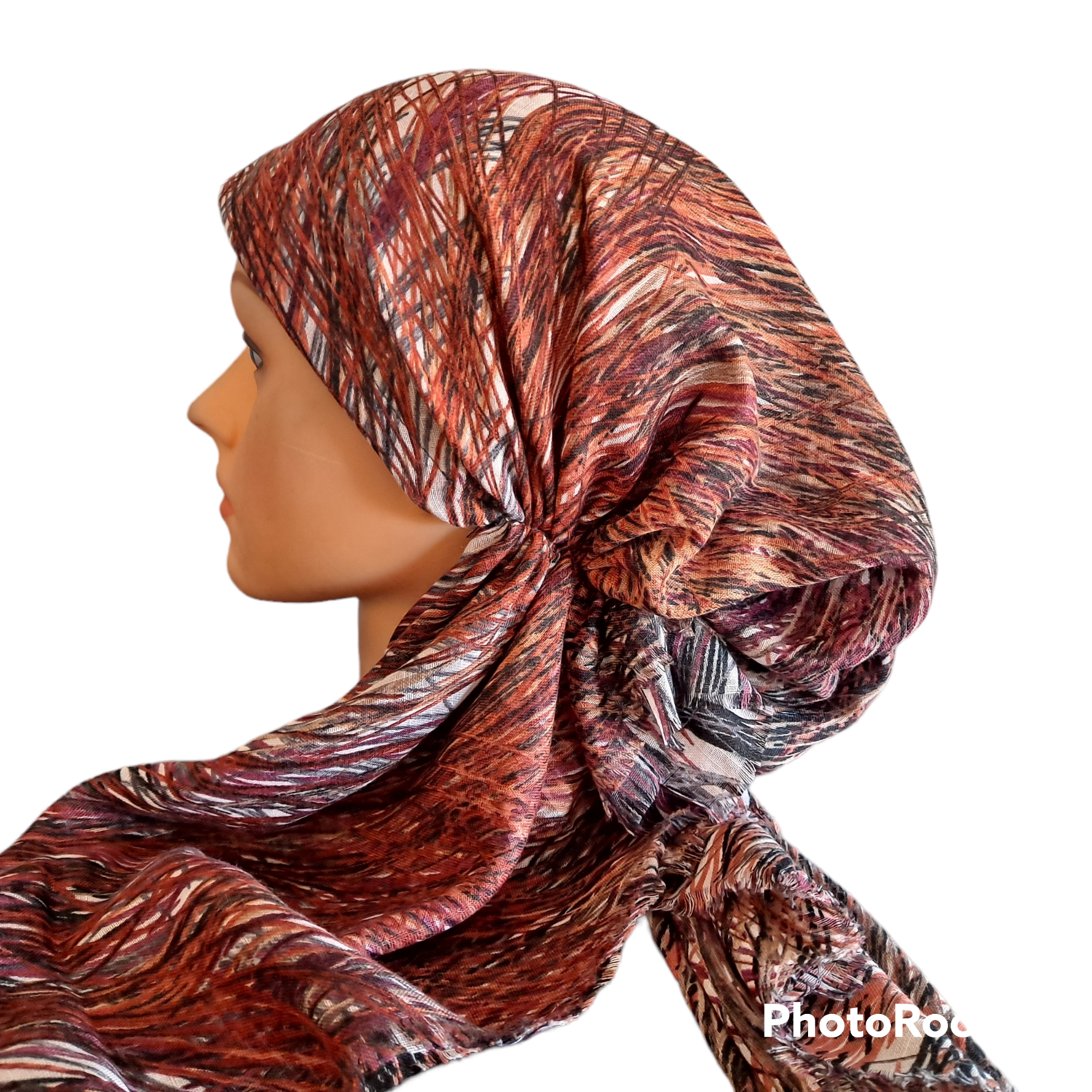 Orange/brown n&#39; more paint lines  - soft fringes pretied tichel