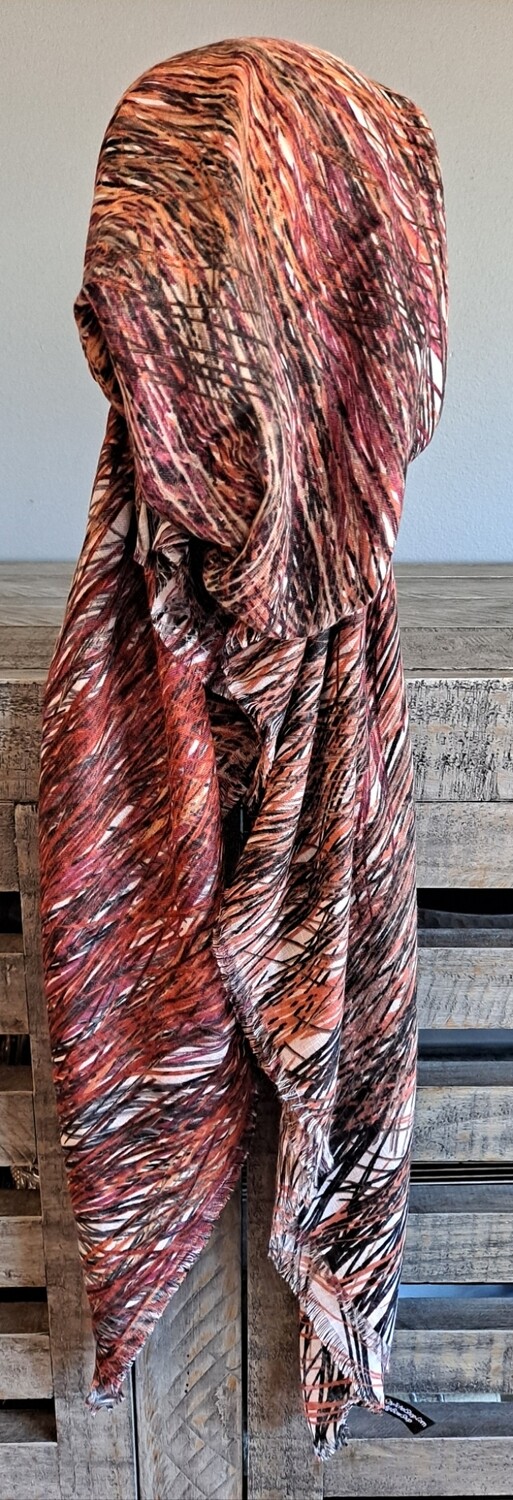 Orange/brown n' more paint lines  - soft fringes pretied tichel