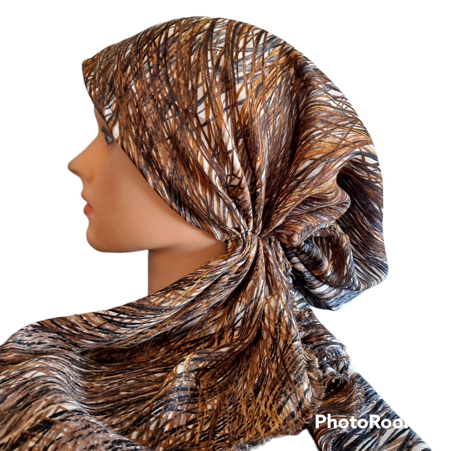 Gold/brown n&#39; more paint lines  - soft fringes pretied tichel