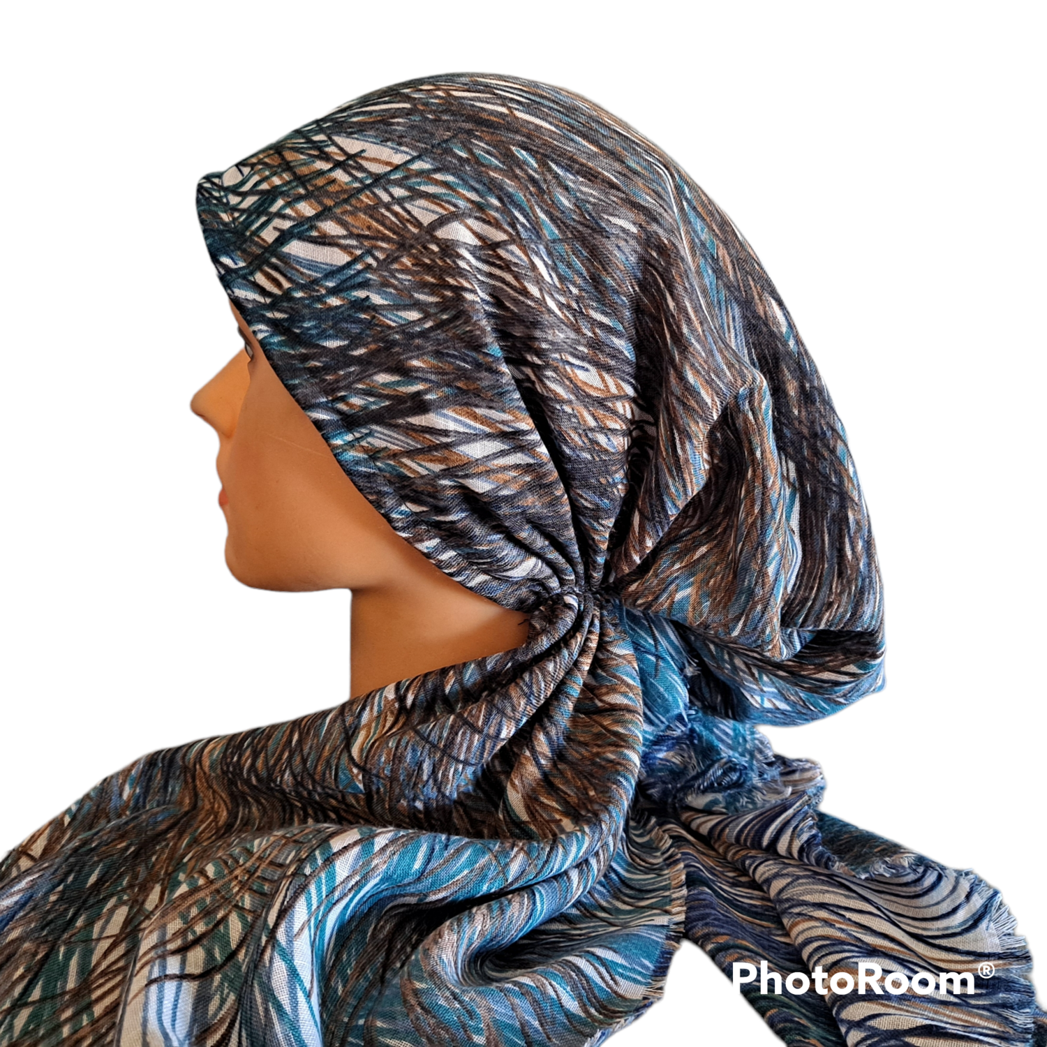 Teal/gold n&#39; more paint lines  - soft fringes pretied tichel