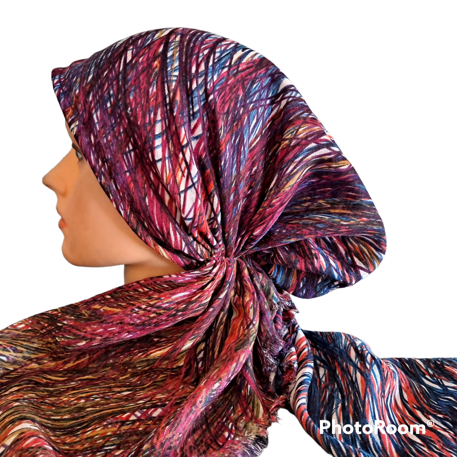 Purple/blue n&#39; more paint lines  - soft fringes pretied tichel
