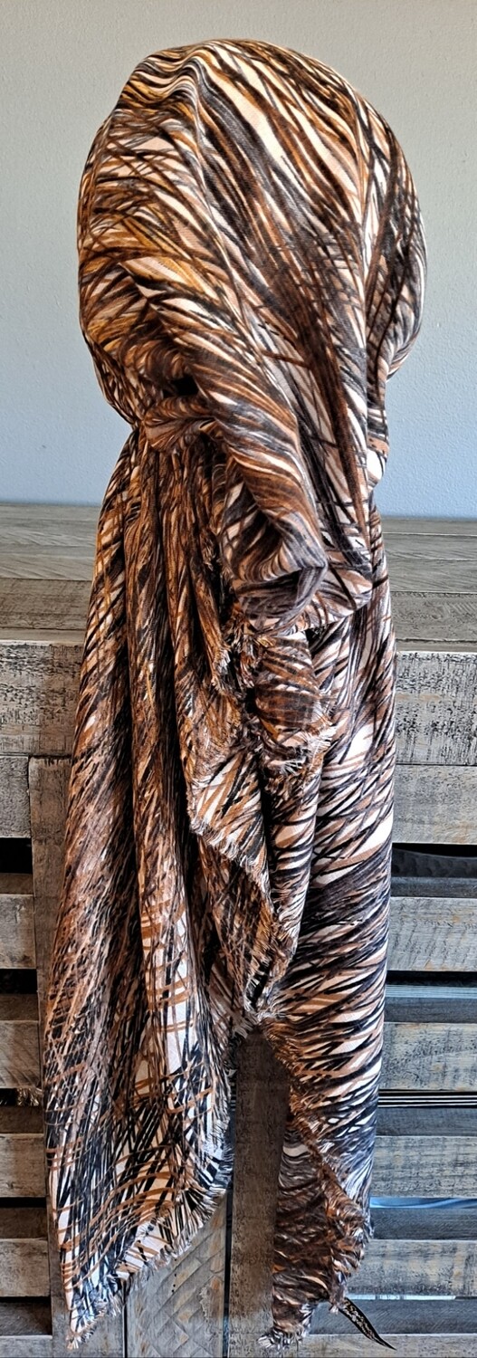 Gold/brown n' more paint lines  - soft fringes pretied tichel