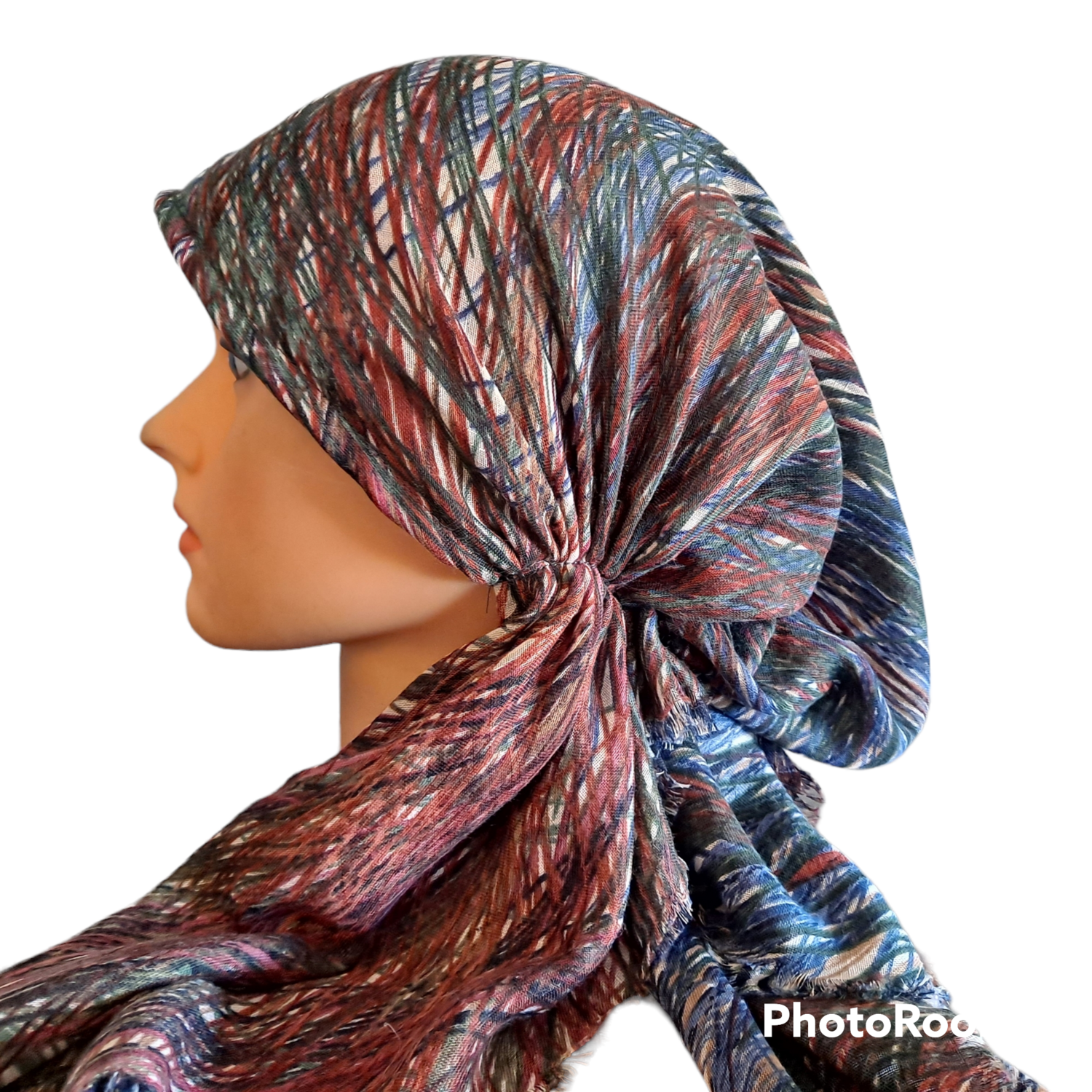 Blue/green n&#39; more paint lines  - soft fringes pretied tichel