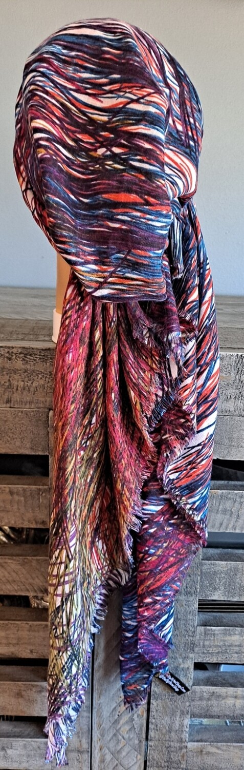 Purple/blue n' more paint lines  - soft fringes pretied tichel