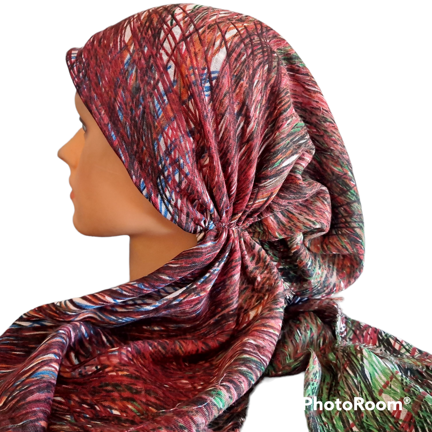 Red/grass green n&#39; more paint lines  - soft fringes pretied tichel