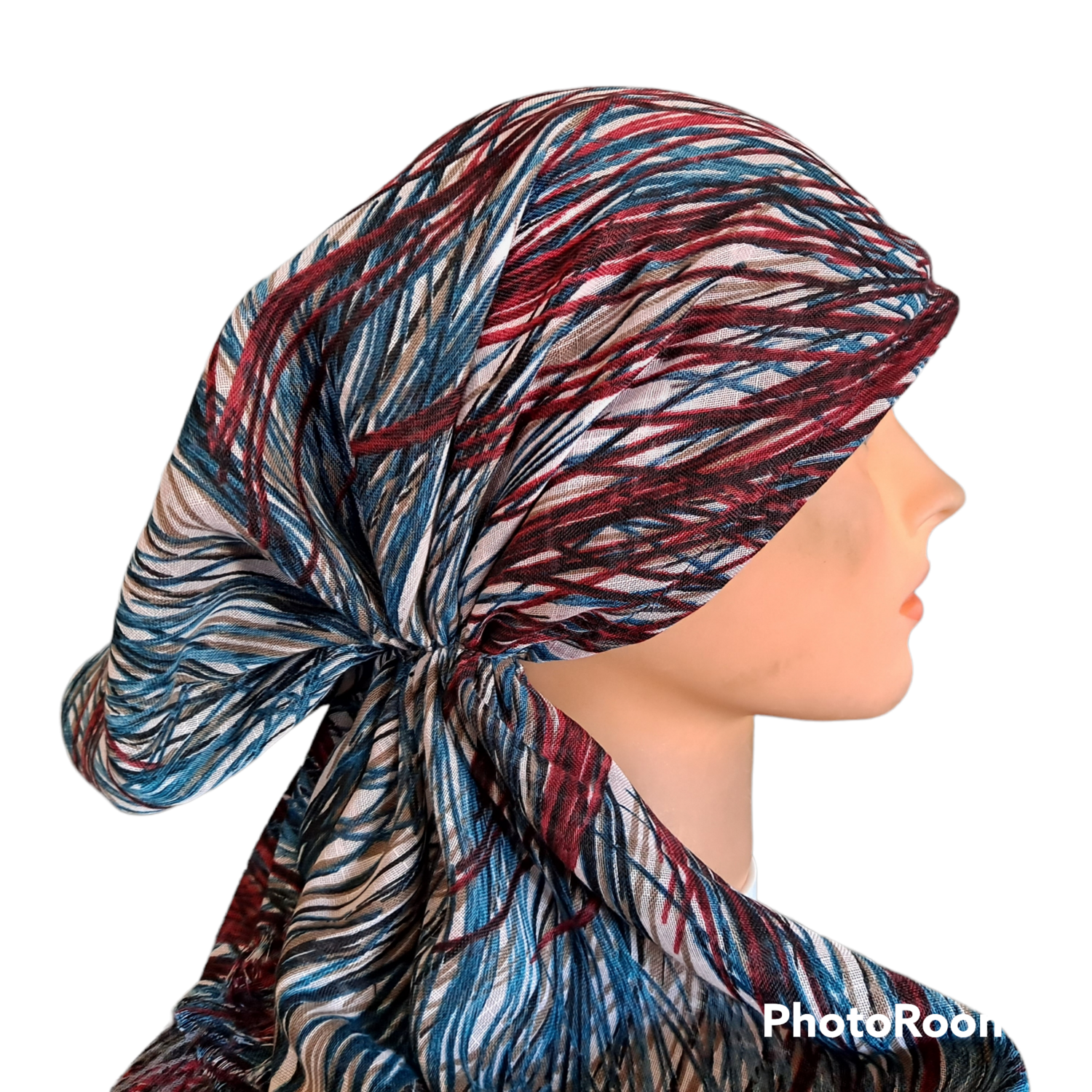 Red/teal n&#39; more paint lines  - soft fringes pretied tichel