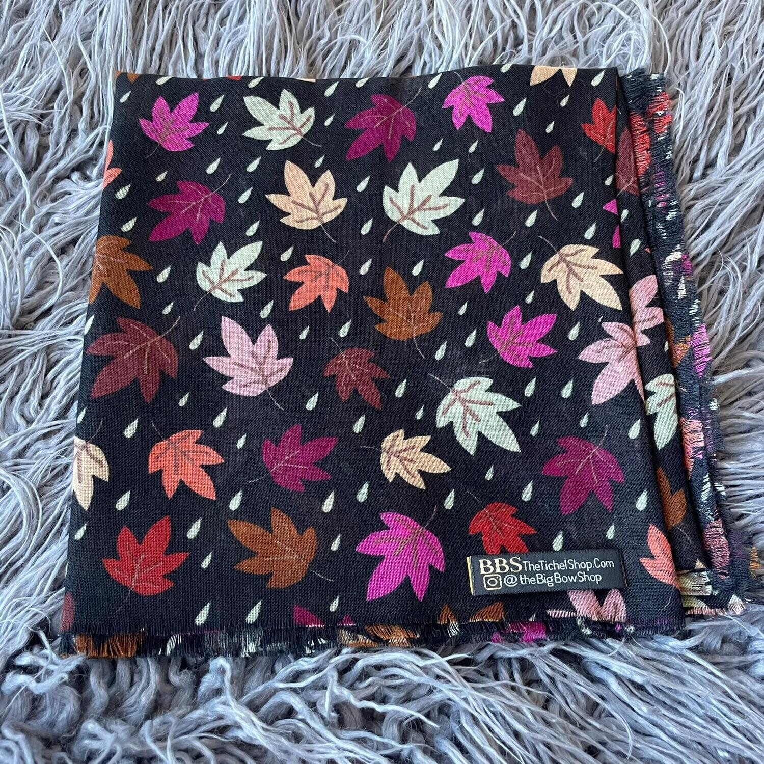 Black - leaves for Fall soft fringes tichel