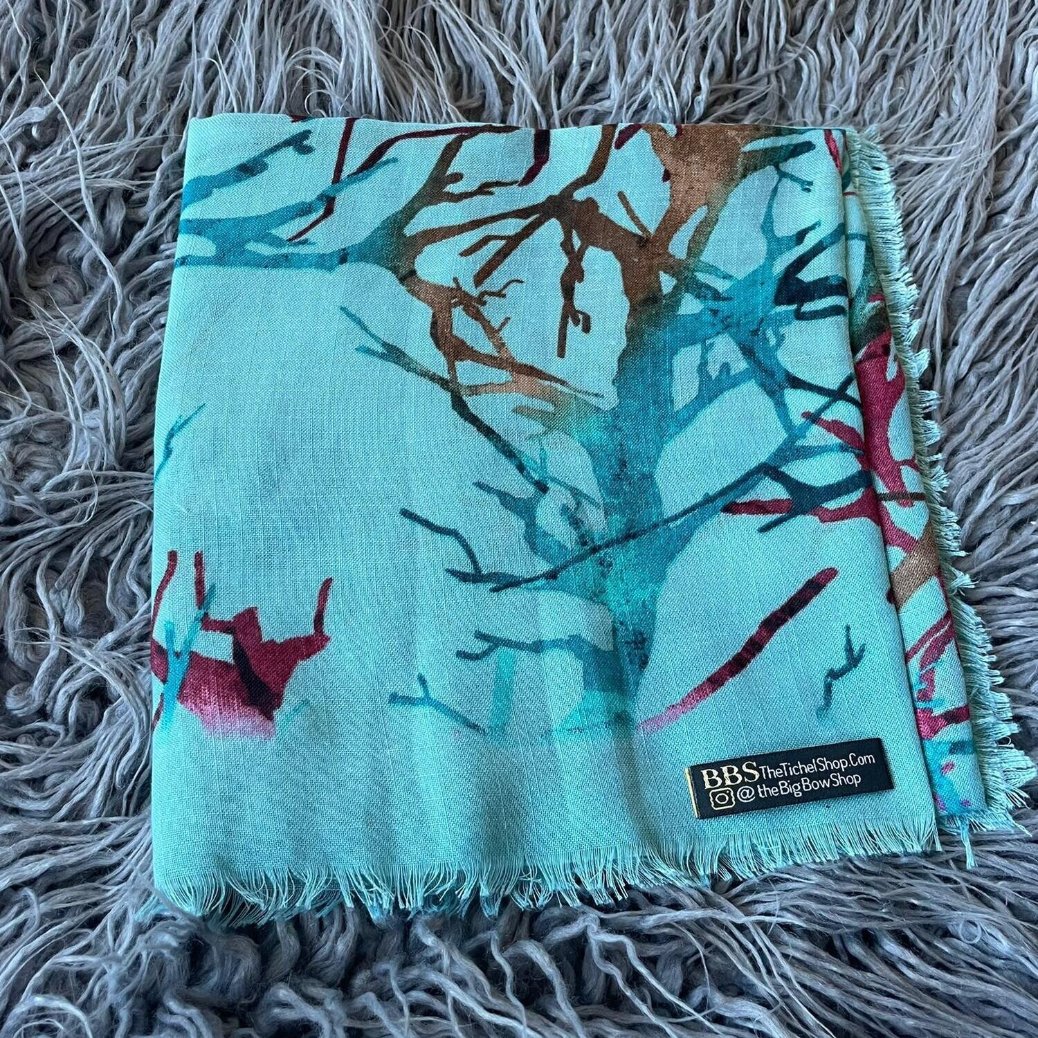 Turquoise - branches patterns soft fringes tichel