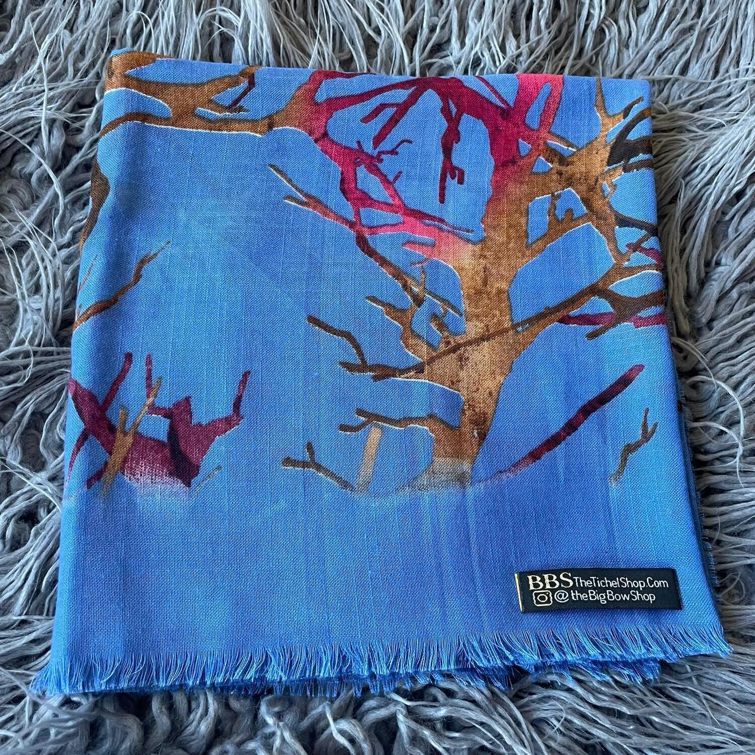Denim - branches patterns soft fringes tichel