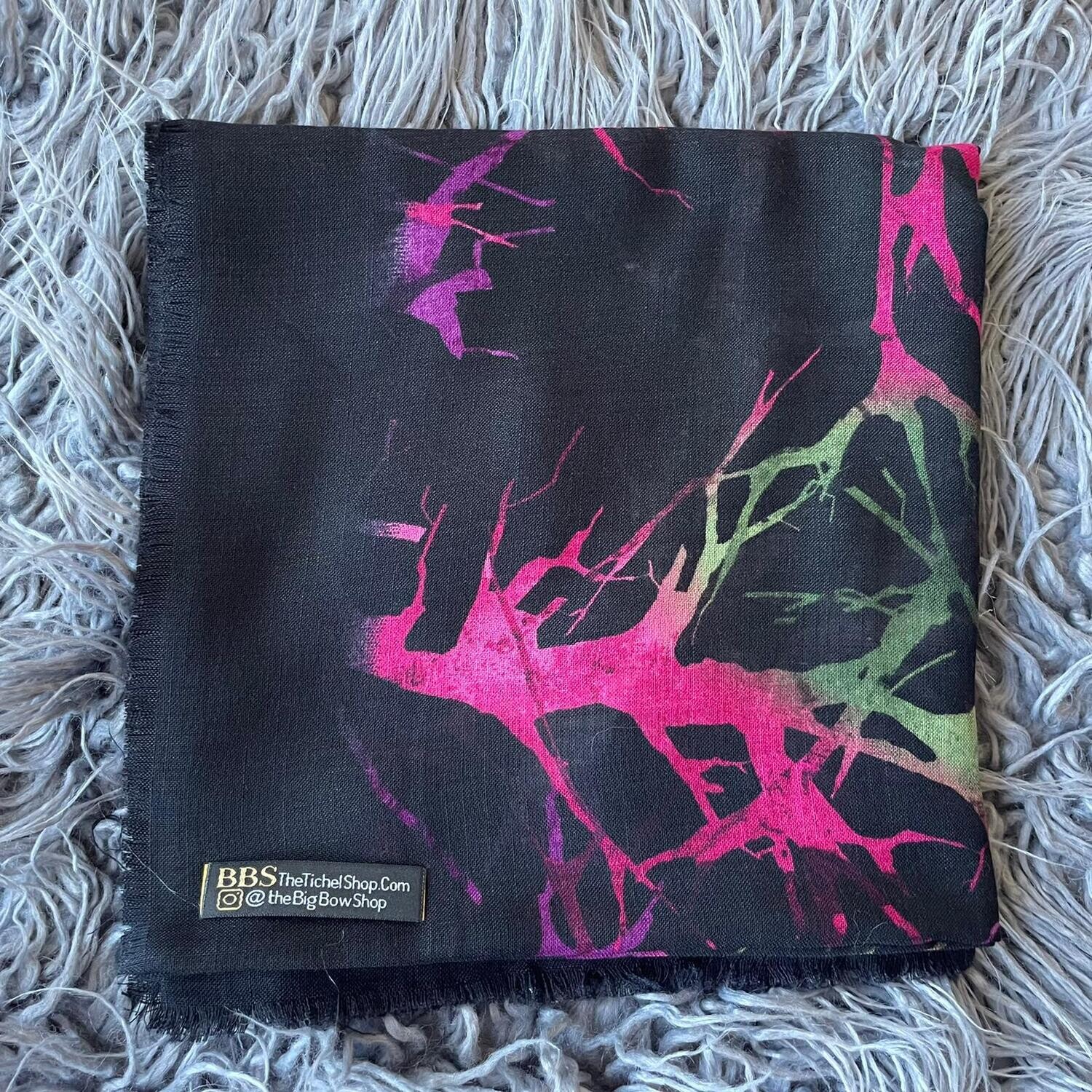 Black/pinks - branches patterns soft fringes tichel
