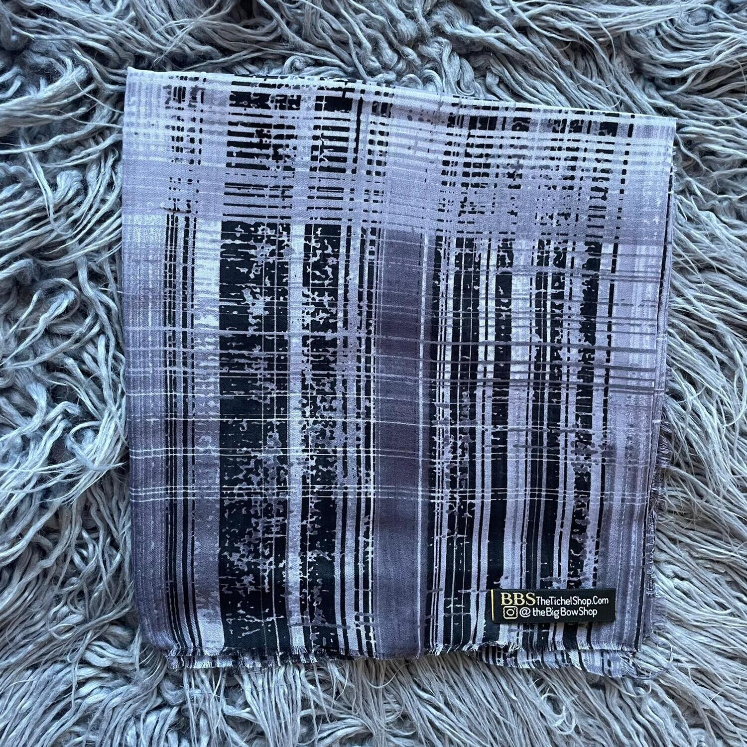 Black/gray lines - Turkish head scarve w/soft fringes