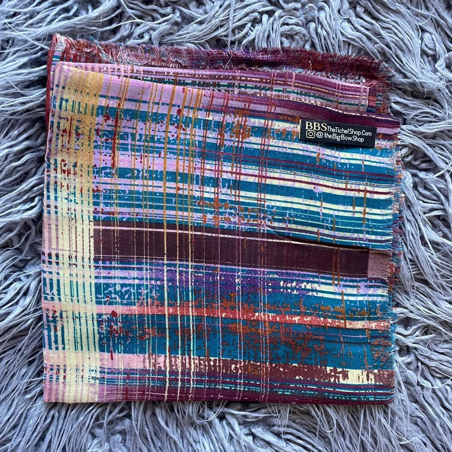 Eggplant n&#39; more  lines - Turkish head scarve w/soft fringes