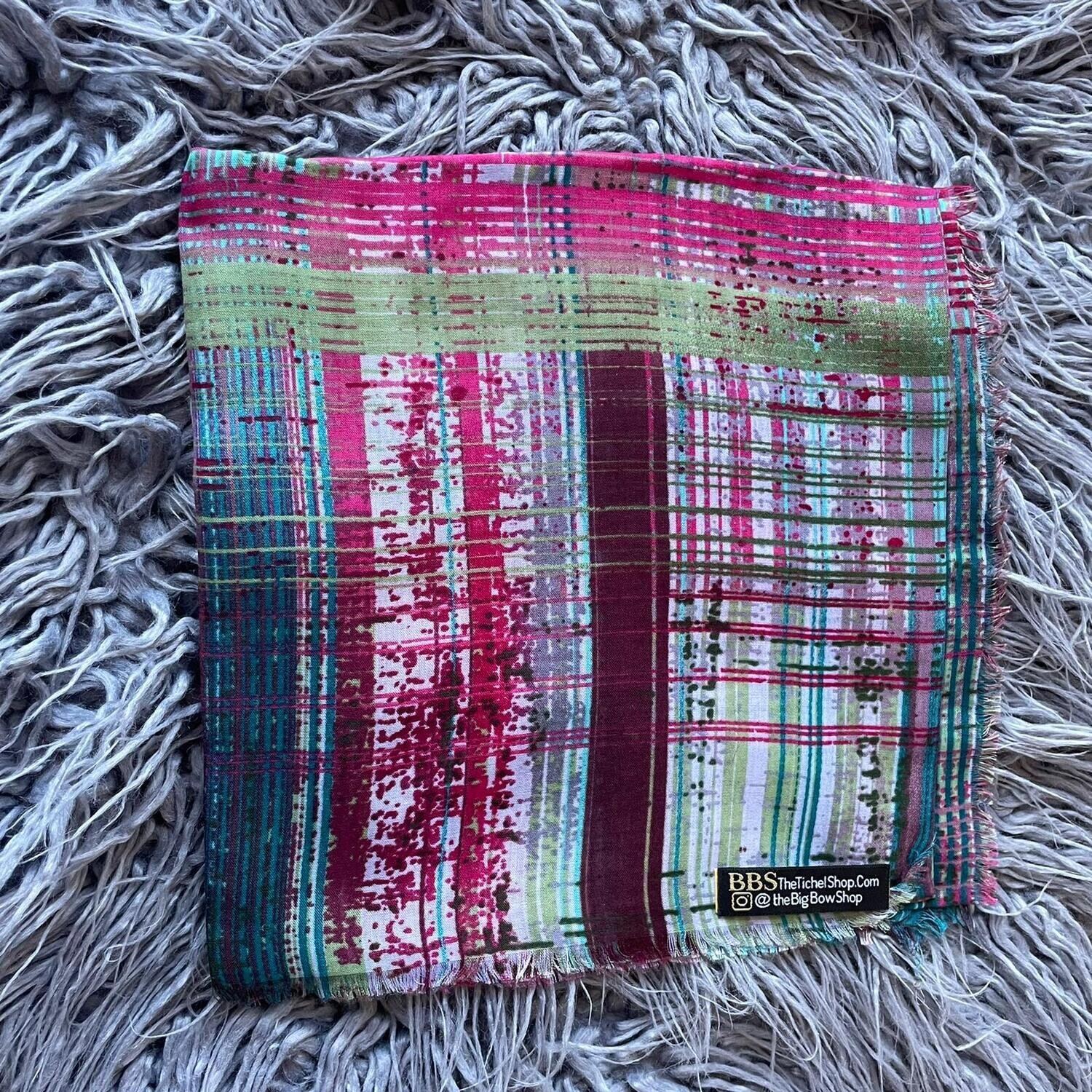 Green  n&#39; more  lines - Turkish head scarve w/soft fringes