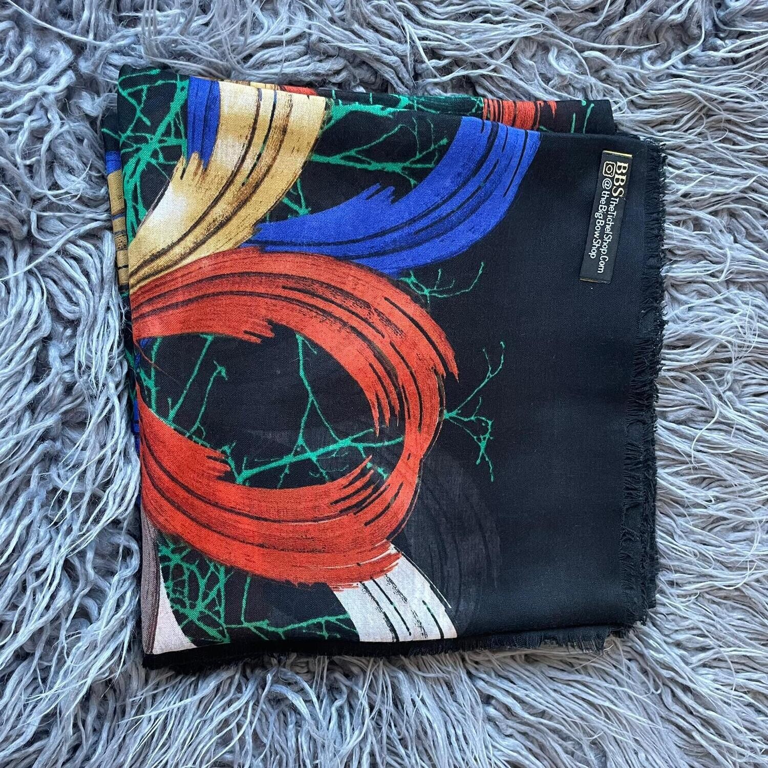 Black/blue - round patterns soft fringes tichel