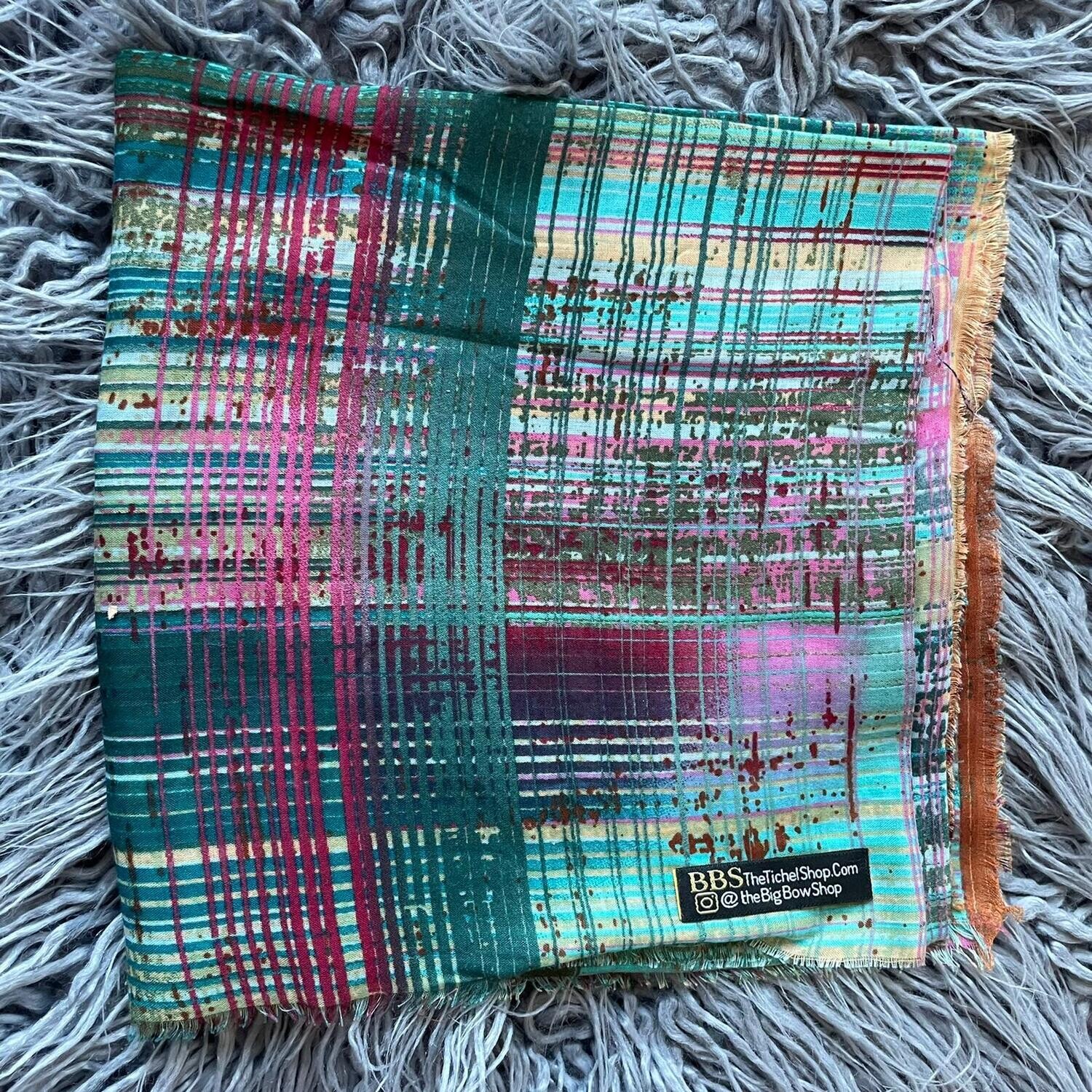Teal  n&#39; more  lines - Turkish head scarve w/soft fringes