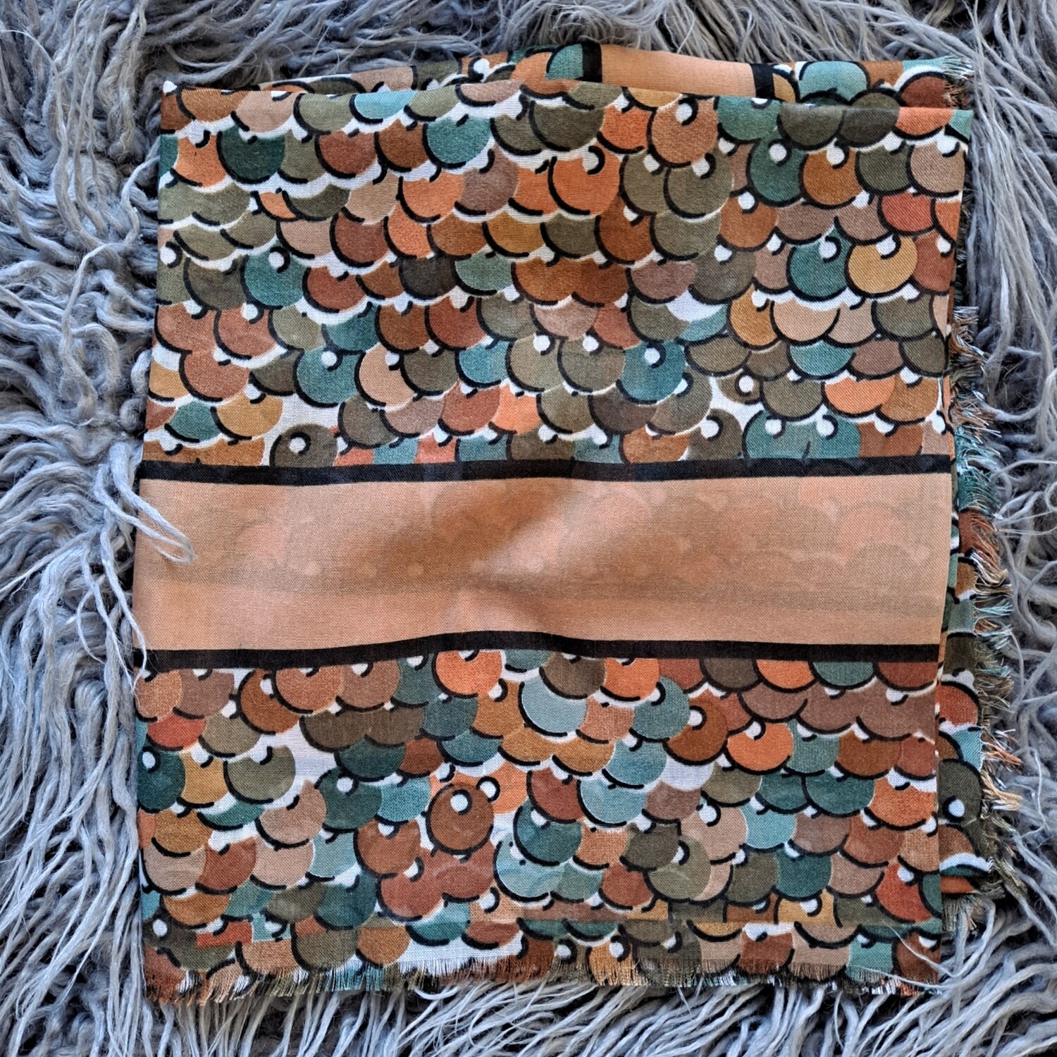 Goldish tan n&#39; more discs - Turkish head scarve w/soft fringes