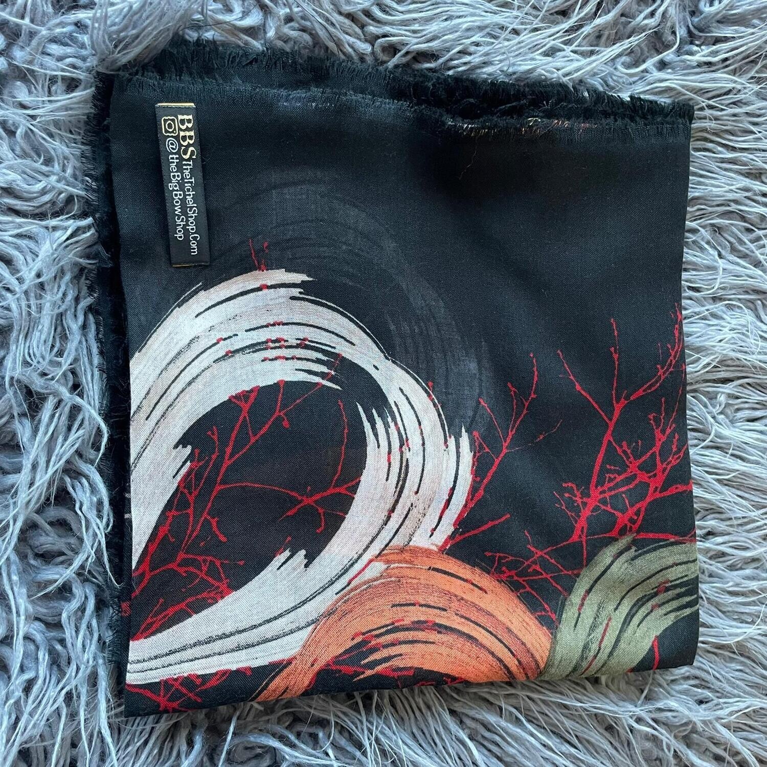 Black/red - round patterns soft fringes tichel
