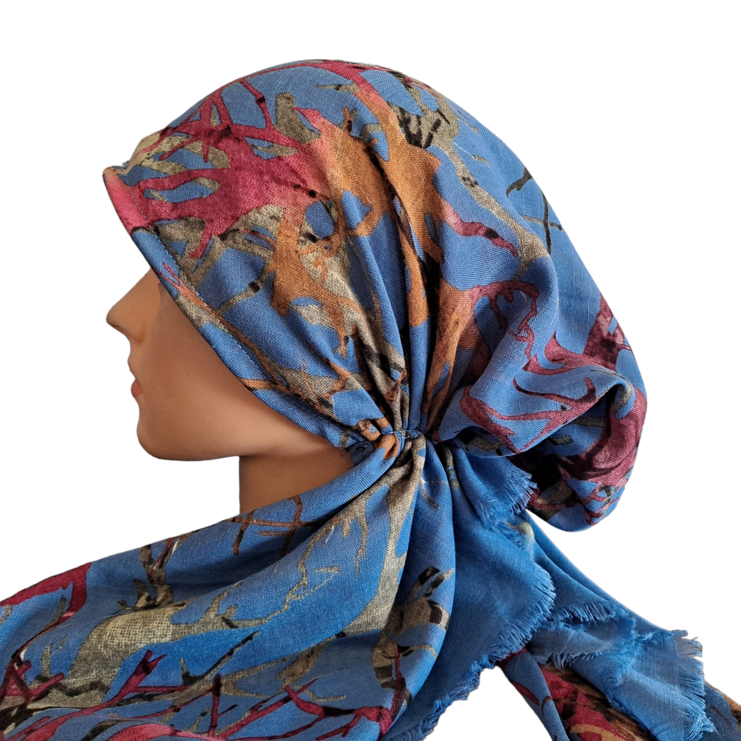 Denim n&#39; more branches pattern  - soft fringes pretied tichel