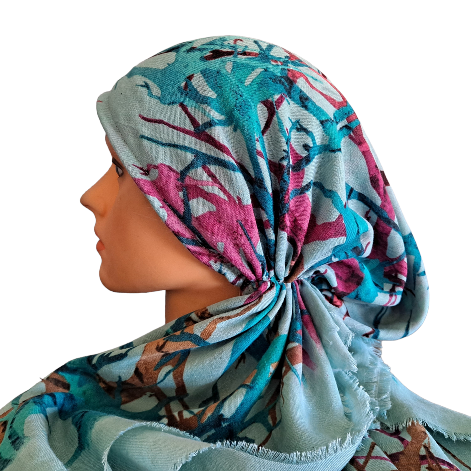 Turquoise n&#39; more branches pattern  - soft fringes pretied tichel