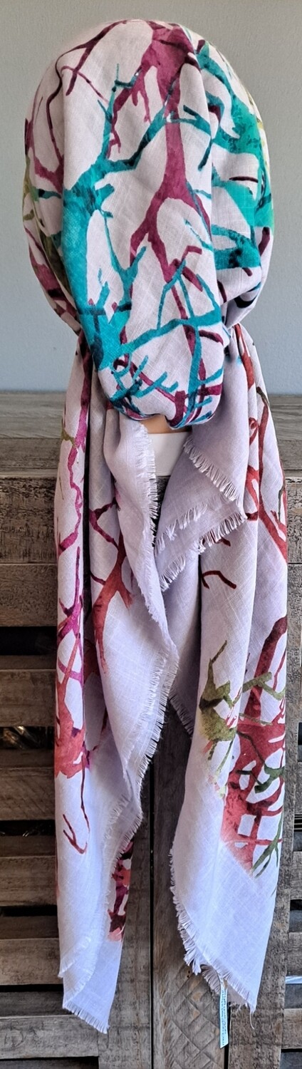 Light gray n' more branches pattern  - soft fringes pretied tichel