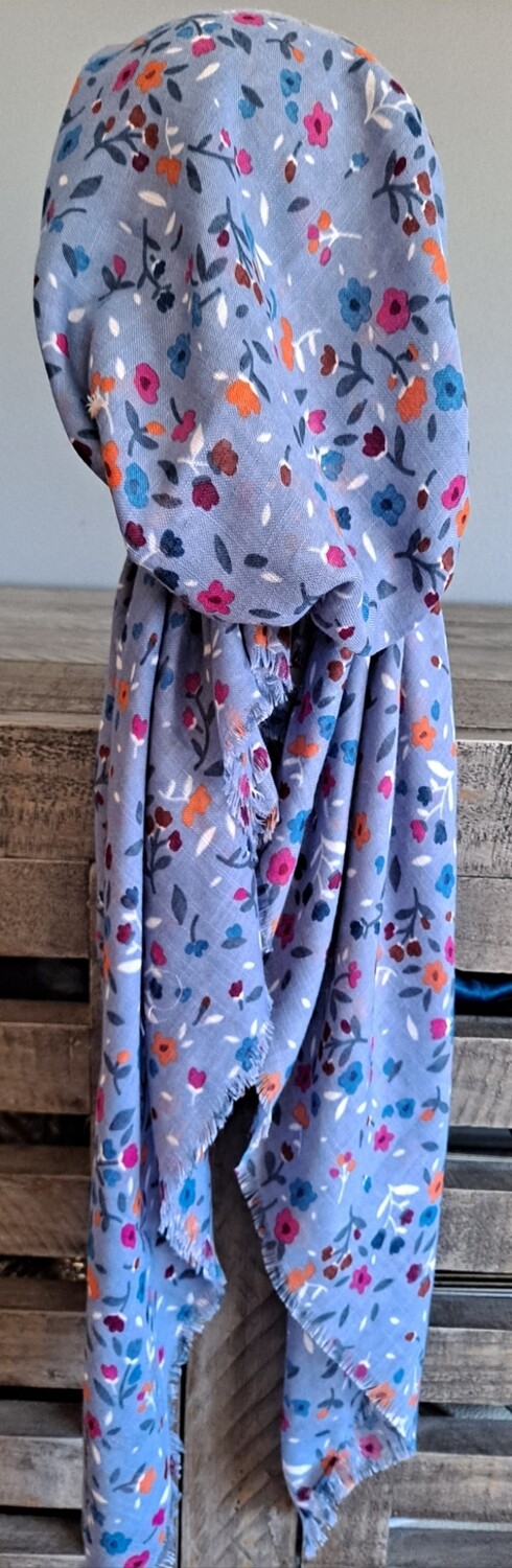 Denim n' more mini floral pattern  - soft fringes pretied tichel
