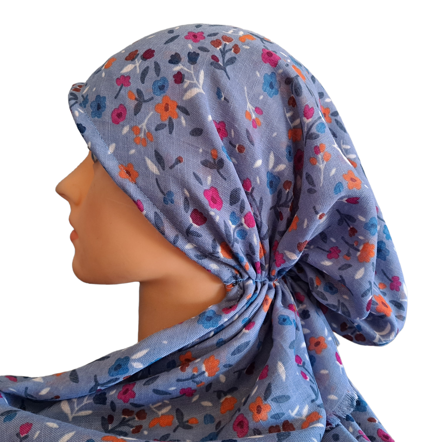 Denim n&#39; more mini floral pattern  - soft fringes pretied tichel