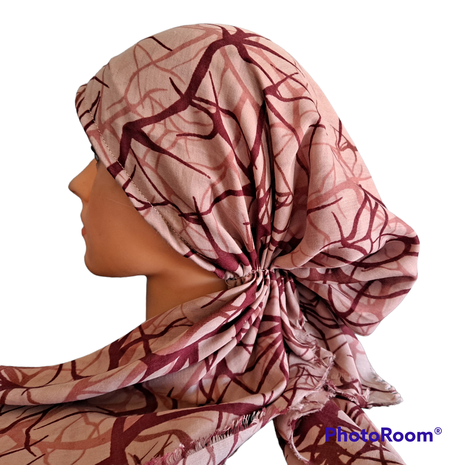 Mauve lightning strikes - Turkish soft fringed pretied tichel w/band sewn in (BBS)