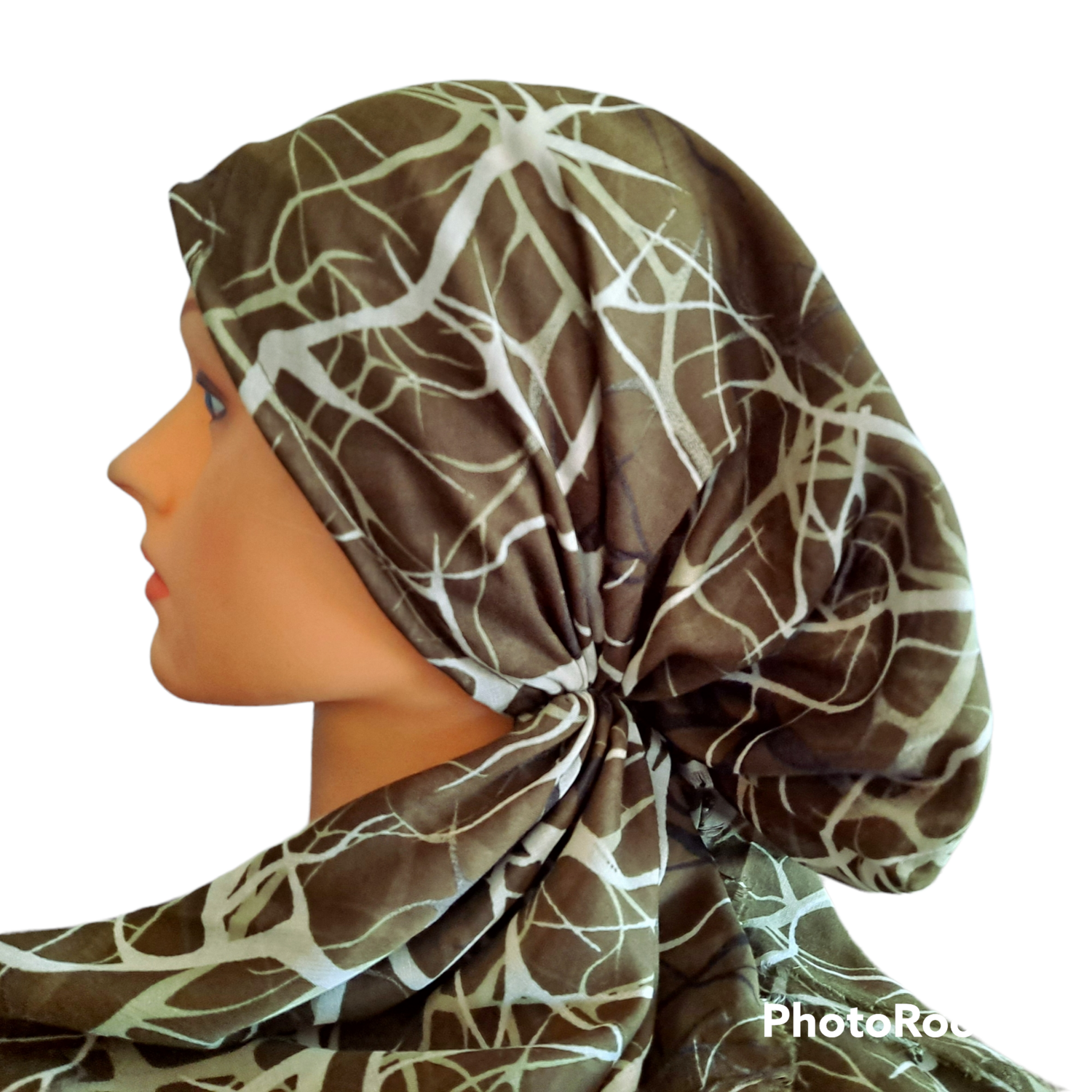 Olive lightning strikes - Turkish soft fringed pretied tichel w/band sewn in (BBS)