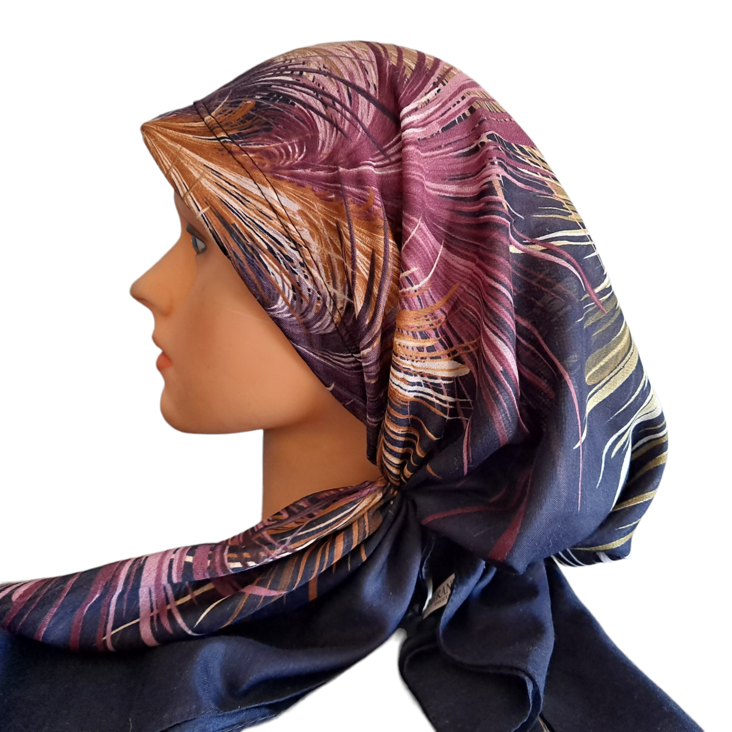 Navy Turkish Tichel w/band sewn in