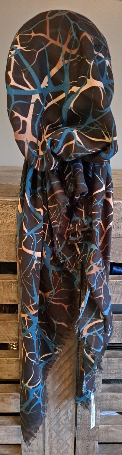 Black/blue lightning strikes - Turkish soft fringed pretied tichel w/band sewn in (BBS)