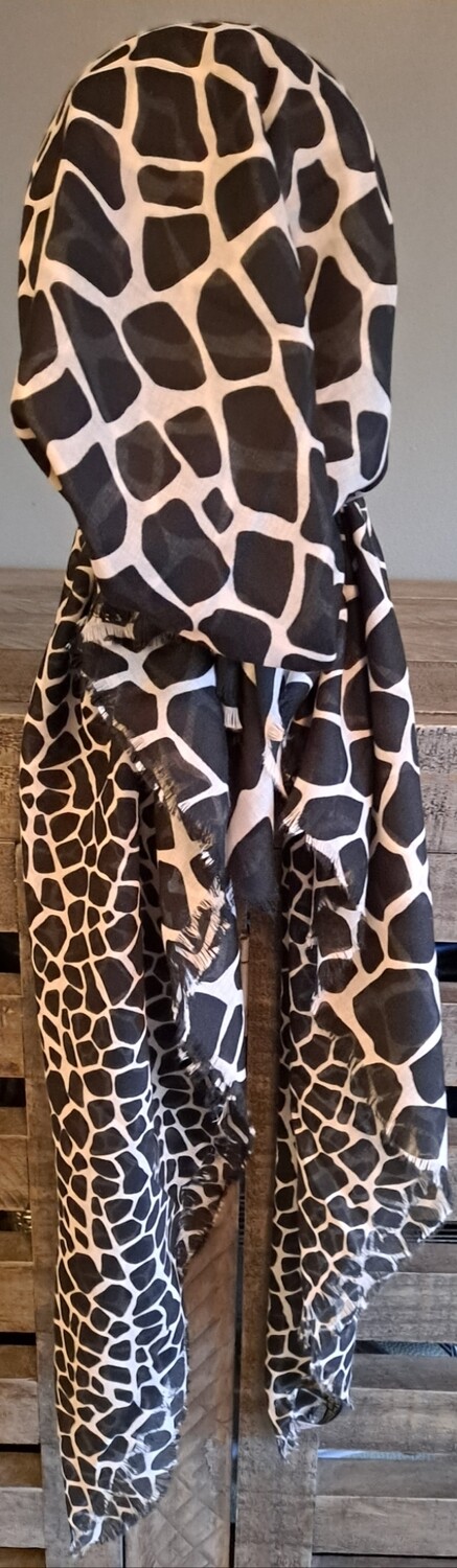 Black/white animal pattern - Turkish soft fringed pretied tichel w/band sewn in (BBS)