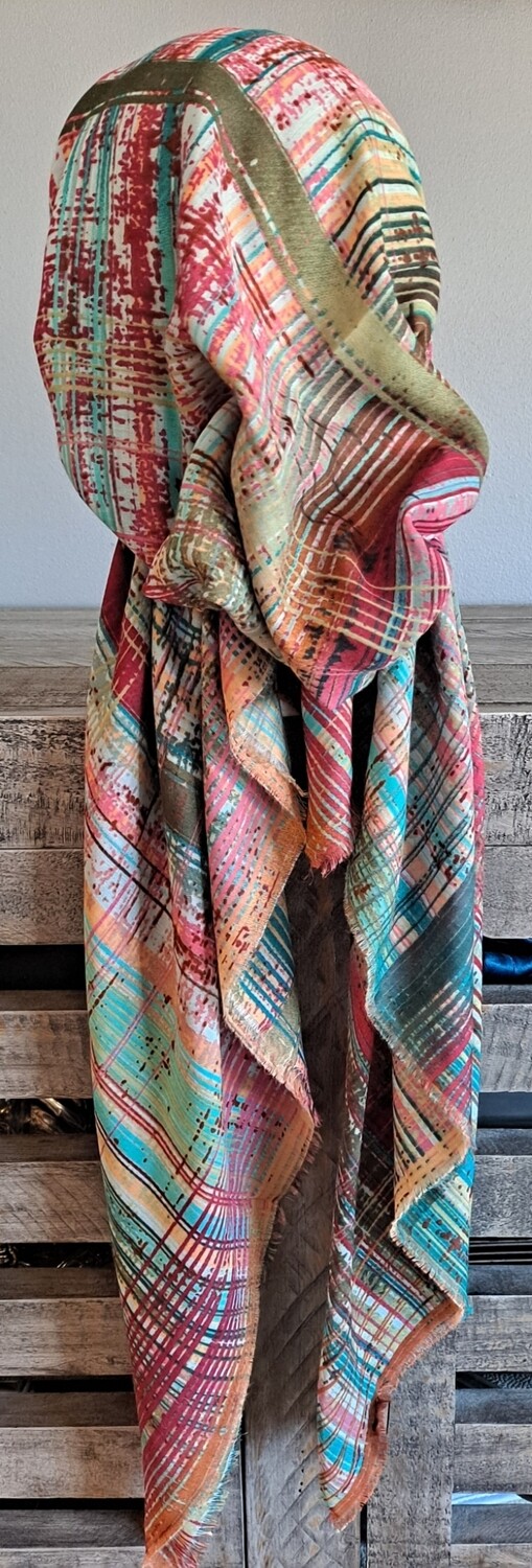 Olive lines - Turkish soft fringed pretied tichel w/band sewn in (BBS)