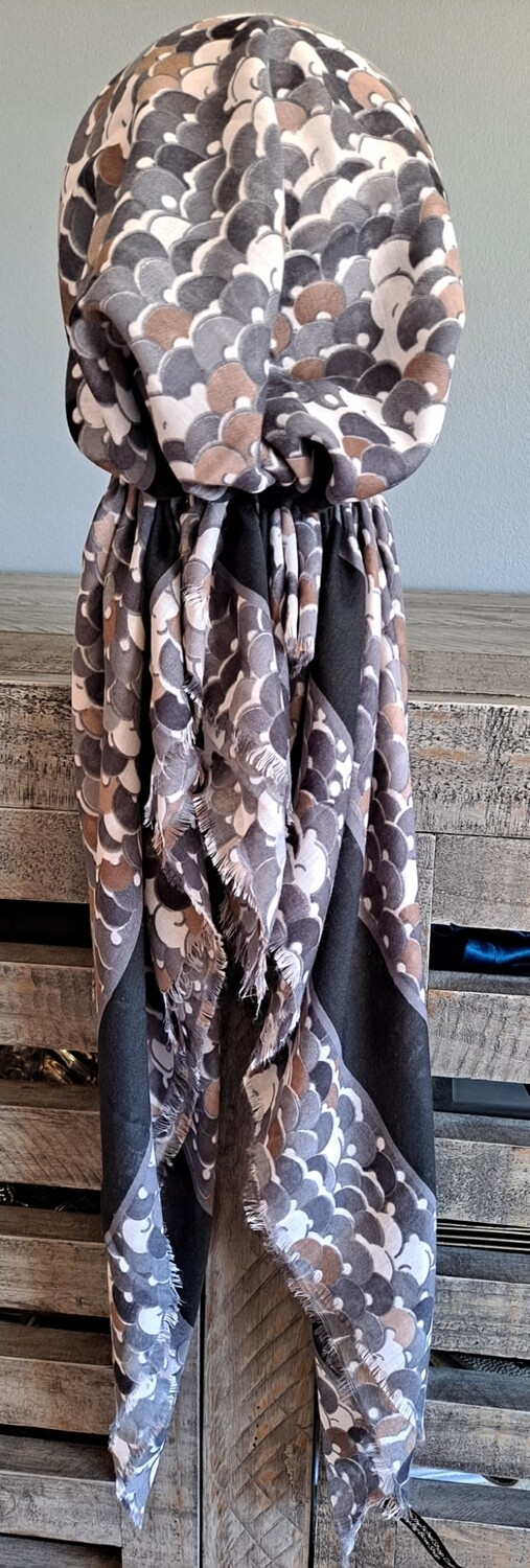 Black discs pattern - Turkish soft fringed pretied tichel w/band sewn in (BBS)