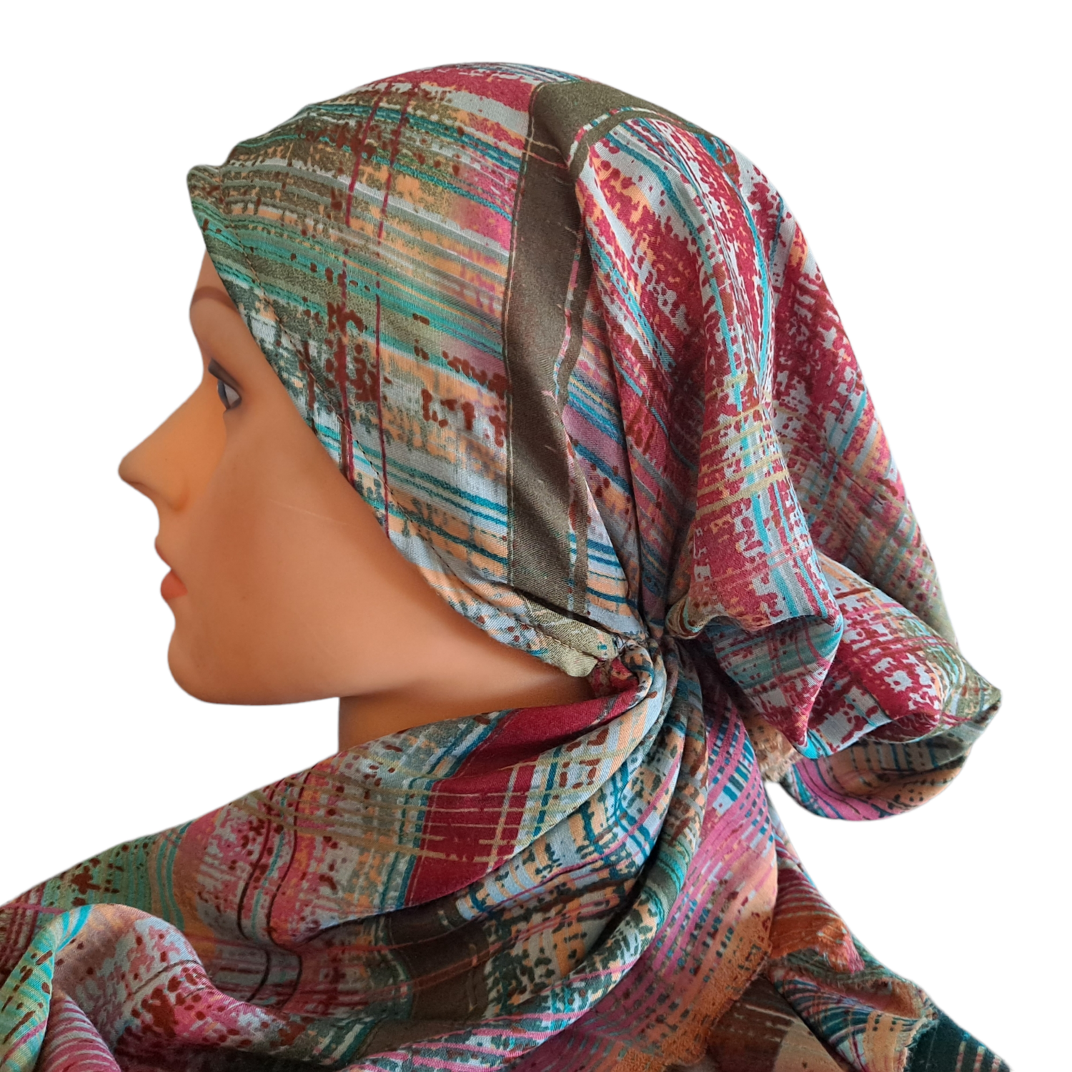 Olive lines - Turkish soft fringed pretied tichel w/band sewn in (BBS)