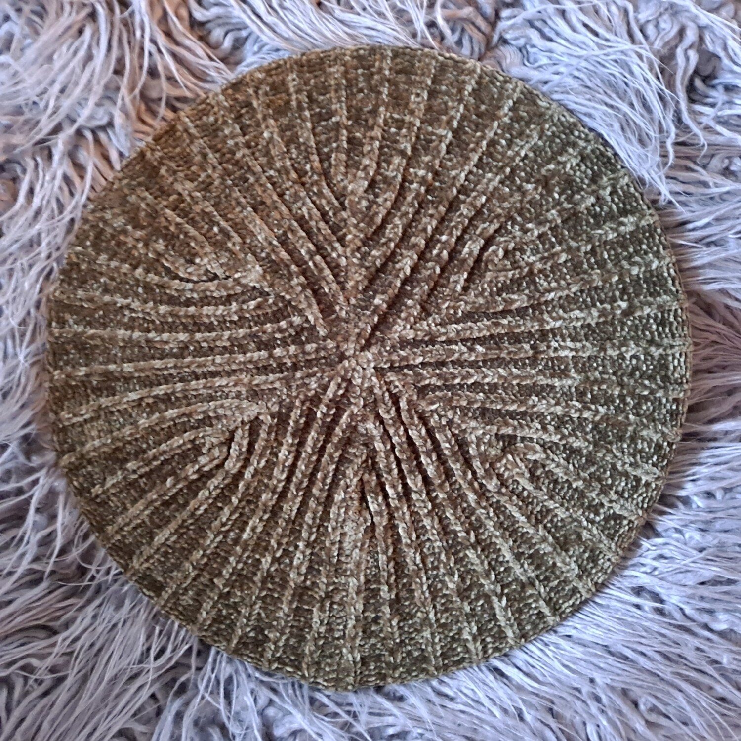 Olive ribbed velvet beret/snood - lined