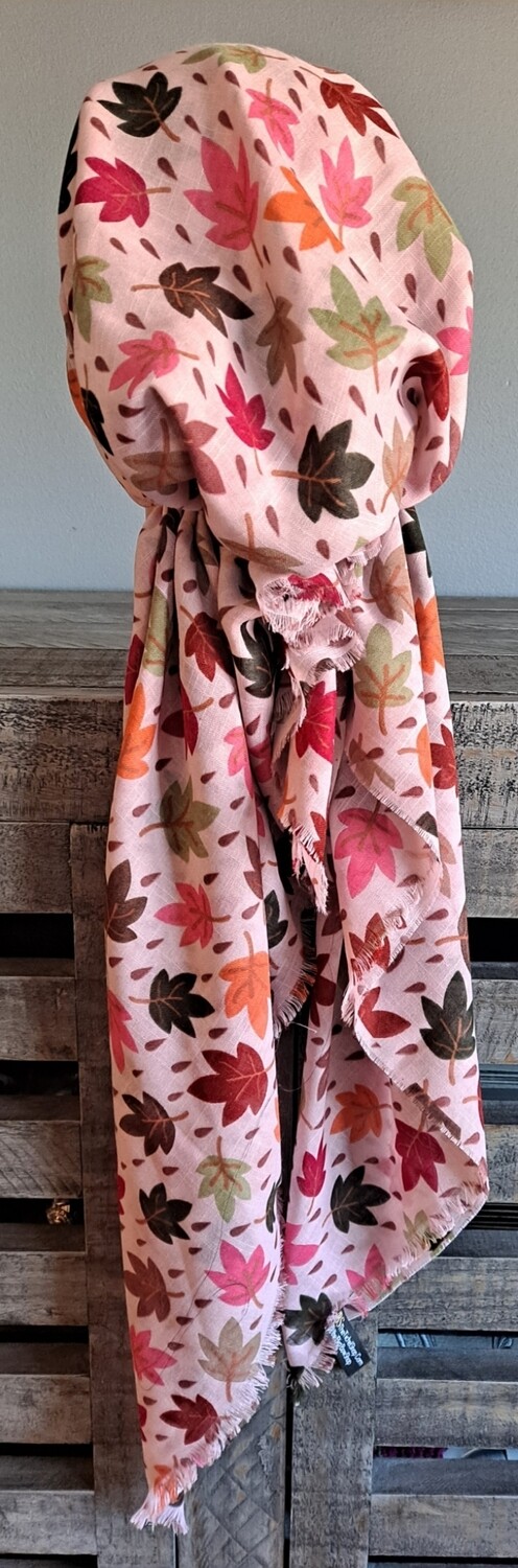 Light pink - seasonal leaves  - soft fringes pretied tichel