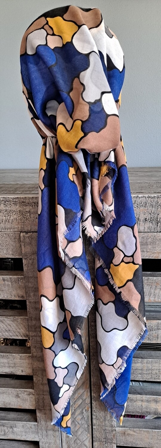 Blue puzzles - Turkish soft fringed pretied tichel