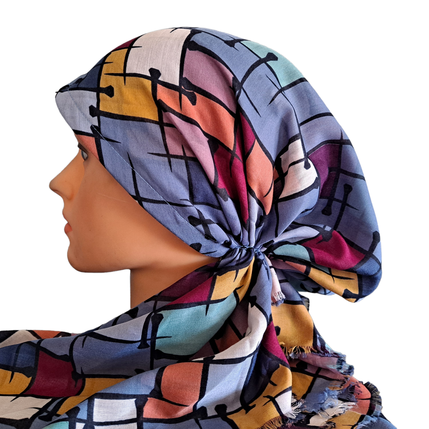 Denim squares Turkish soft fringed pretied tichel