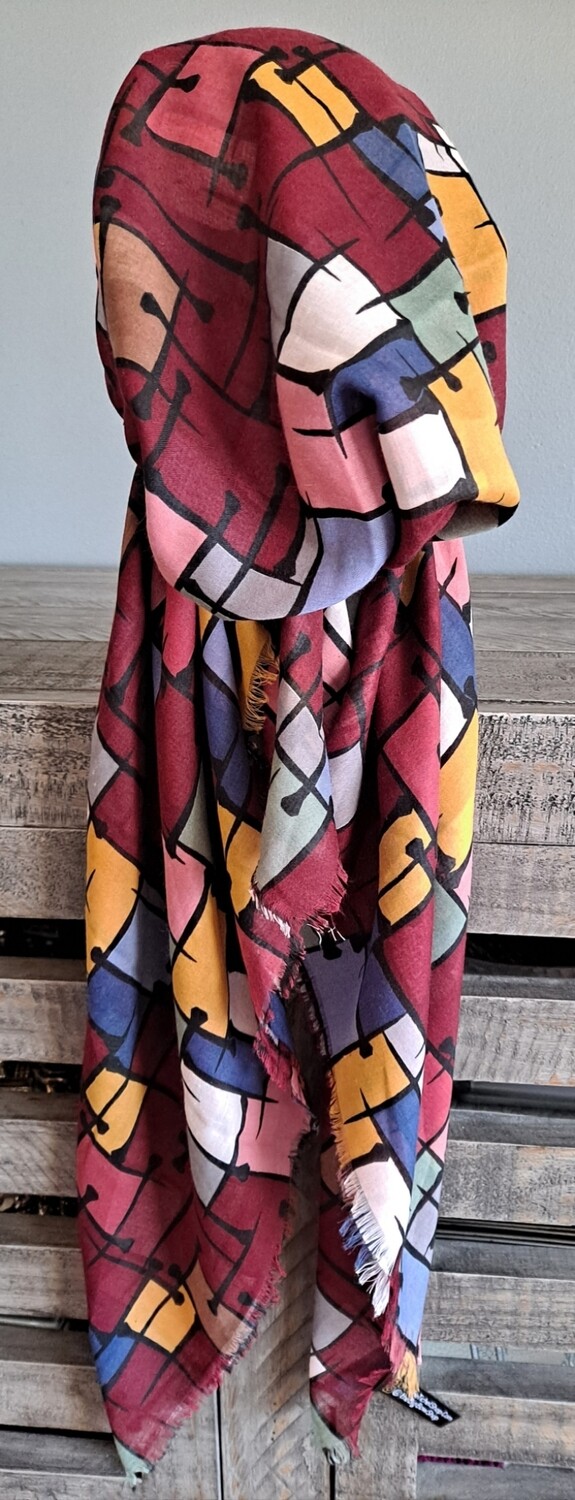 Burgundy squares Turkish soft fringed pretied tichel