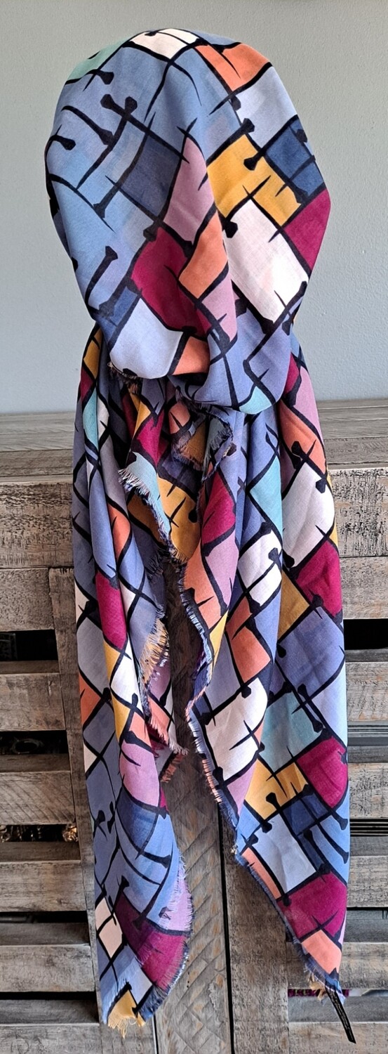 Denim squares Turkish soft fringed pretied tichel