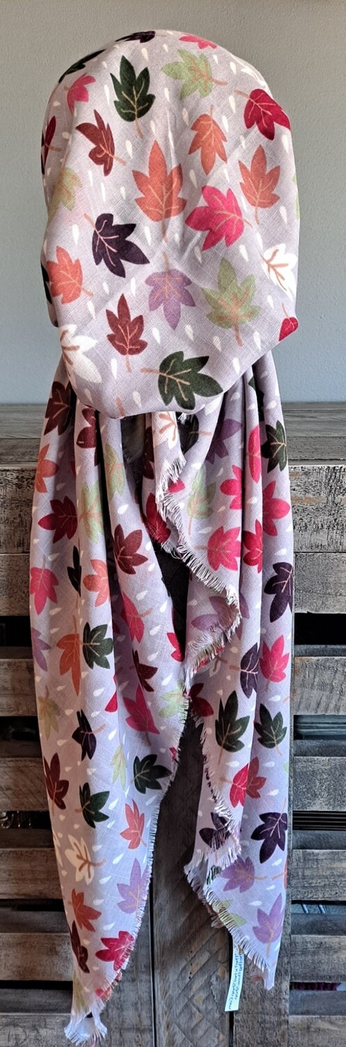 Light silvery gray - seasonal leaves  - soft fringes pretied tichel