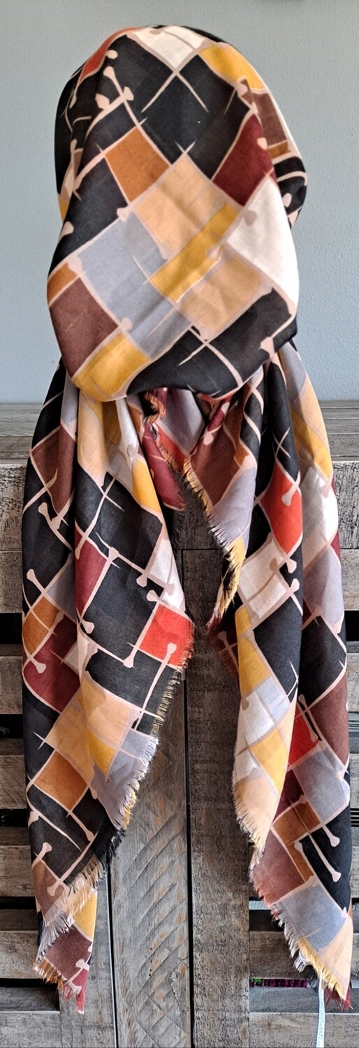 Mustard squares Turkish soft fringed pretied tichel