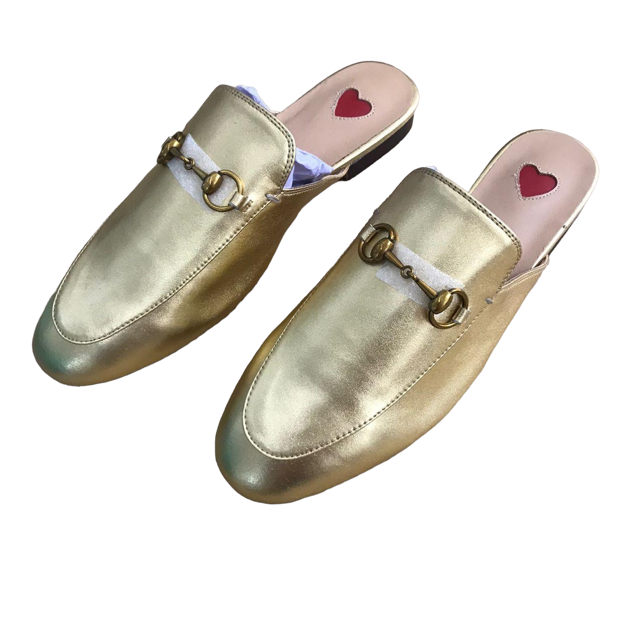 Metallic gold leather mules