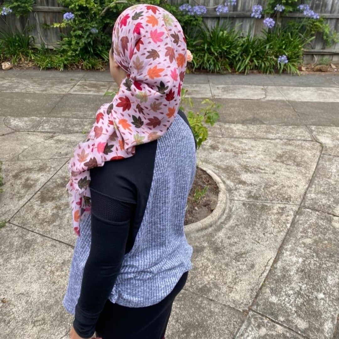 Light pink - seasonal leaves  - soft fringes pretied tichel