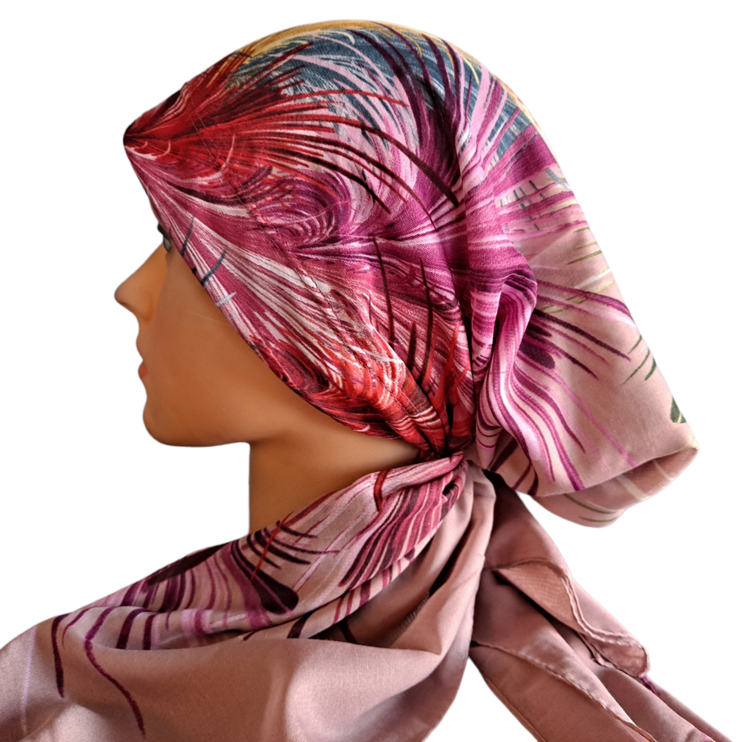 Mauve/dusty pink Turkish Tichel w/band sewn in