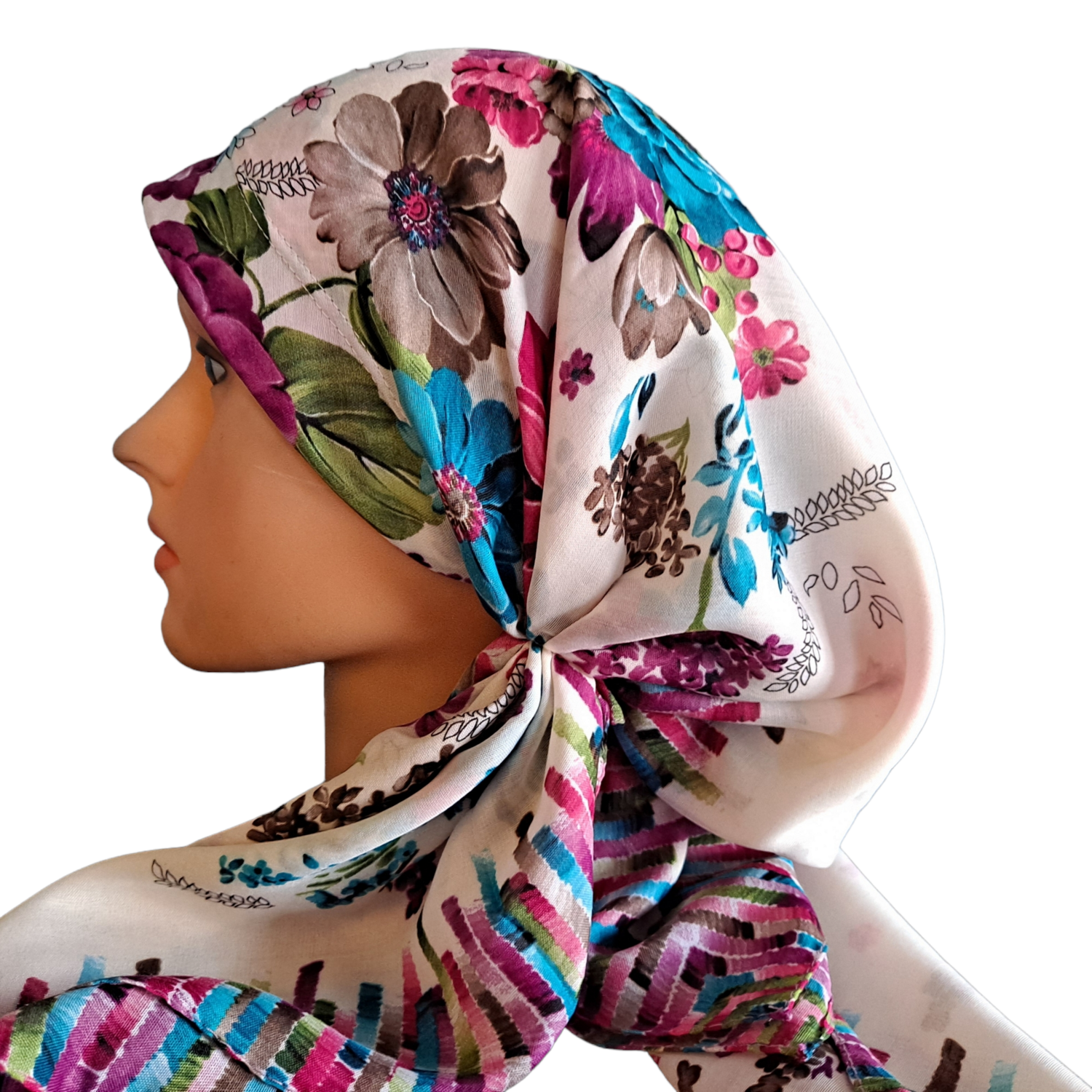Soft white Turkish Tichel w/band sewn in