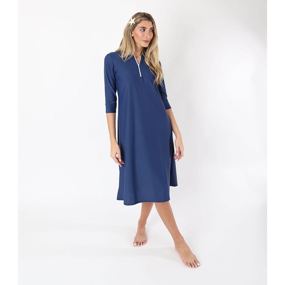 Navy 1/4 zip ladies swim dress
